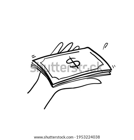 hand drawn doodle hand bring and offering money illustration icon symbol