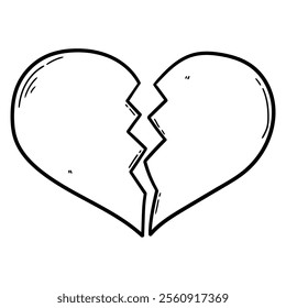 Hand drawn doodle broken heart isolated on white background. Vector illustration.