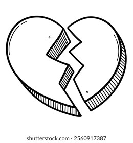 Hand drawn doodle broken heart isolated on white background. Vector illustration.