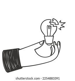 hand drawn doodle broken light bulb illustration