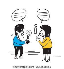 chantaje de la burbuja de doodle dibujado a mano con signo de interrogación e ilustración de la señal de información