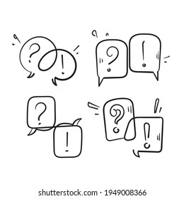 hand drawn doodle bubble speech with mark symbol for FAQ, questions and answers icon isolated