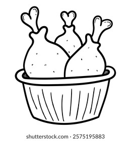 Hand drawn doodle bucket of fried chicken legs isolated on white background. Vector illustration.