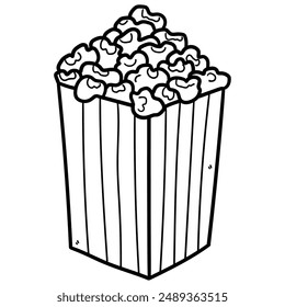 Hand drawn doodle bucket of popcorn isolated on white background. Vector illustration.