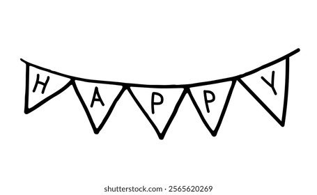 Hand drawn doodle bunting flags set. Doodle birthday barty design elements. Vector illustration