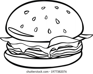 Hand drawn doodle burger icon. Black sketch. Sign symbol. Decoration element. Isolated on white background. Flat design. Vector illustration. Vector illustration