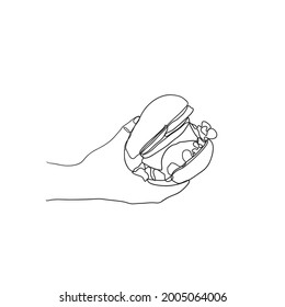 hand drawn doodle burger illustration vector isolated in continuous line art style