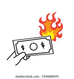 hand drawn doodle burning money concept illustration vector