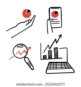 hand drawn doodle business data analyst icon related