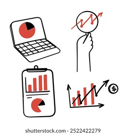 hand drawn doodle business data analyst icon related