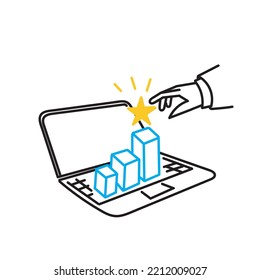 hand drawn doodle Business goals graph on laptop illustration