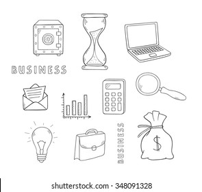 Hand drawn doodle business icons set