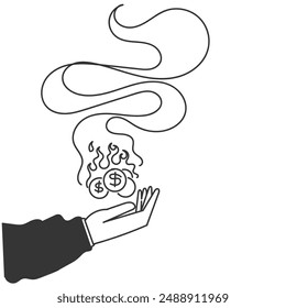 hand drawn doodle business man burning money illustration vector
