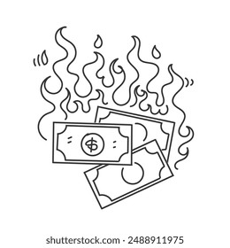 hand drawn doodle business man burning money illustration vector