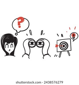 hand drawn doodle business woman think observation and idea result icon illustration