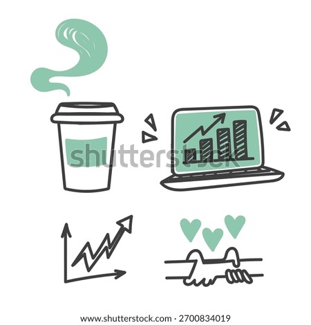 hand drawn doodle business work place icon related set