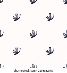 Hand drawn doodle butterflies. Vector seamless pattern.