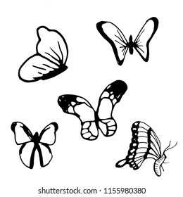 Hand drawn doodle butterfly set.Perfect for invitation, greeting card, coloring book, textile print.