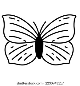 Hand drawn doodle butterfly. Vector sketch illustration, black outline art of insect for web design, icon, print, coloring page.