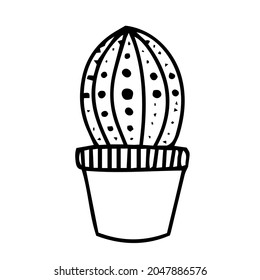 Handgezeichnete Doodle-Kakteen in Topf. Vektordekorative Innen- und Bürokakteen. doodle Pflanzengrafik einzeln auf weißem Hintergrund. Logokaktus