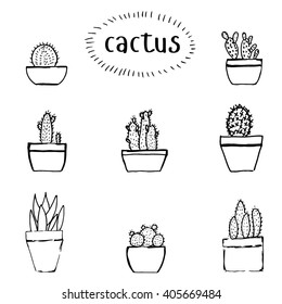 Hand drawn doodle cactus. Ink illustration. Vector.