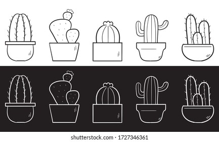 hand drawn of doodle cactus in pot vector illustration. indoor tree