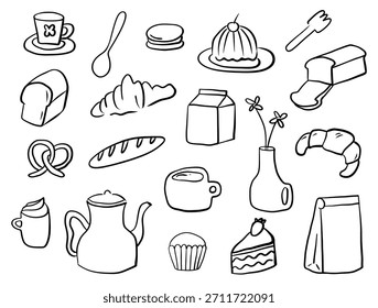 Mão desenhada doodle café e elementos de café.