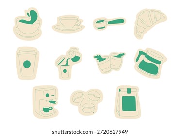 Pegatina de cosas de Doodle Café dibujado a mano
