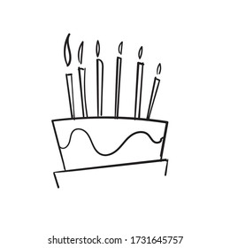 hand drawn doodle cake with candle illustration vector cartoon
