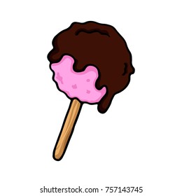Hand Drawn Doodle Cake Pop on Stick Pink Strawberry and Chocolate Vector Illustration