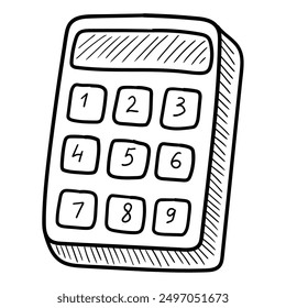 Hand drawn doodle calculator isolated on white background. Vector illustration.