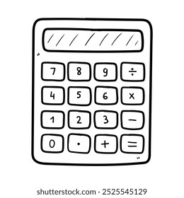 Hand drawn doodle calculator isolated on white background. Vector illustration.