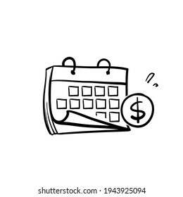 hand drawn doodle calendar and money symbol for Financial Analytics illustration icon isolated