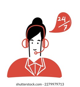 hand drawn doodle call center 24 hours illustration 