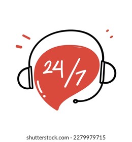 hand drawn doodle call center 24 hours illustration 