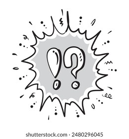 hand drawn doodle call and symbol for alert icon. Question mark