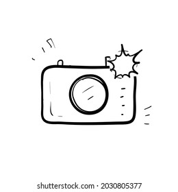 hand drawn doodle camera and  flash light icon illustration vector isolated