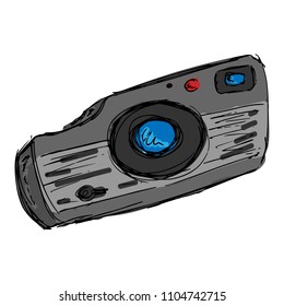 Hand drawn doodle camera. Sketch photocamera.