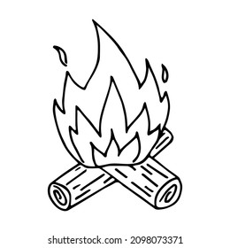 Hand Drawn Doodle Campfire. Vector Bonfire Clipart. Outline.