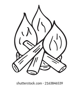 Hand Drawn Doodle Campfire. Vector Outline Bonfire Clipart. Simple Child Illustration. Outline.