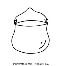 Hand drawn doodle camping cauldron. Vector camp clipart. Outline.