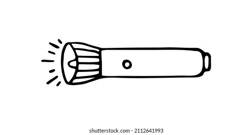 Linterna de acampada de doodle dibujada a mano. Elemento de viaje único vectorial. Antorcha blanca y negra. Esquema.