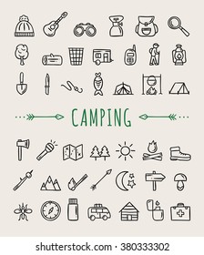 Hand Drawn Doodle Camping Tourism Icons Stock Vector (Royalty Free ...