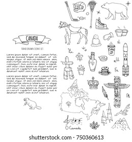 Hand drawn doodle Canada icons set Vector illustration isolated symbols collection of canadian symbols