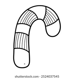 Hand drawn doodle candy cane isolated on white background. Vector illustration.