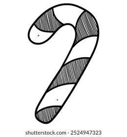 Hand drawn doodle candy cane isolated on white background. Vector illustration.