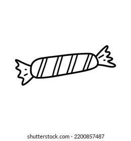 Hand drawn doodle candy. Cartoon element of sweets, vector sketch illustration, line art for web design, icon, print, coloring page