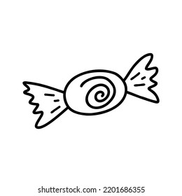 Hand drawn doodle candy. Cartoon element of sweets, vector sketch illustration, line art for web design, icon, print, coloring page