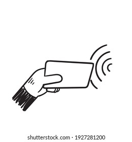 Hand Drawn Doodle Card Nfc Pay Contactless Illustration Vector Isolated