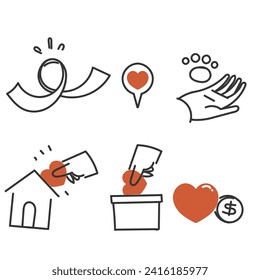 hand drawn doodle care charity and donation related icon illustration